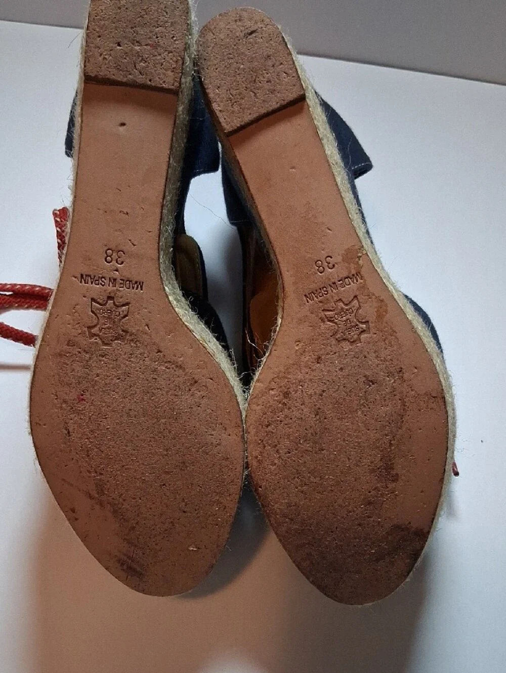 Bettye Muller Women's Navy Peep-Toe Lace-Up Wedge Heels with Red Laces